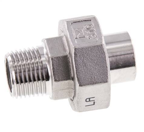 Racor recto de unión R1/2'' Macho x 21,3mm Extremo para soldar Acero inoxidable Junta plana PTFE 16bar (224,8psi)
