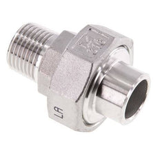Racor recto de unión R1/2'' Macho x 21,3mm Extremo para soldar Acero inoxidable Junta plana PTFE 16bar (224,8psi)