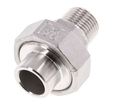 Racor recto de unión R1/2'' Macho x 21,3mm Extremo para soldar Acero inoxidable Junta plana PTFE 16bar (224,8psi)