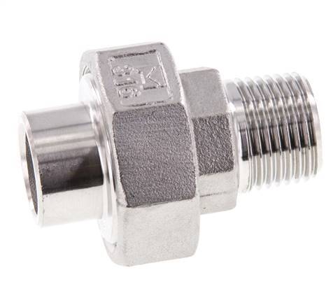 Racor recto de unión R1/2'' Macho x 21,3mm Extremo para soldar Acero inoxidable Junta plana PTFE 16bar (224,8psi)