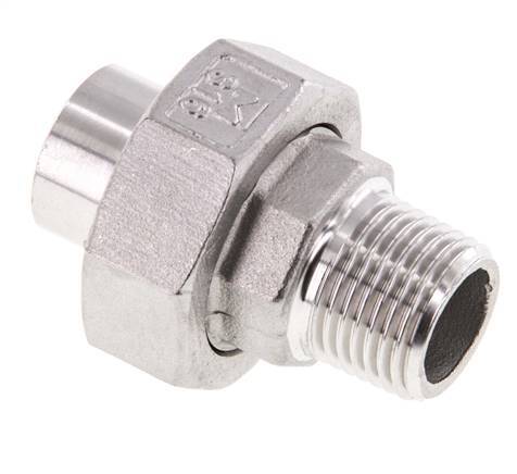 Racor recto de unión R1/2'' Macho x 21,3mm Extremo para soldar Acero inoxidable Junta plana PTFE 16bar (224,8psi)