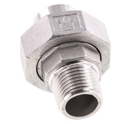 Racor recto de unión R1/2'' Macho x 21,3mm Extremo para soldar Acero inoxidable Junta plana PTFE 16bar (224,8psi)