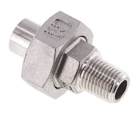 Racor recto de unión R1/4'' Macho x 13,5mm Extremo para soldar Acero inoxidable Junta plana PTFE 16bar (224,8psi)