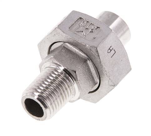Union Straight Connector R1/4'' Male x 13.5mm Weld End Stainless Steel Flat Seal PTFE 16bar (224.8psi)