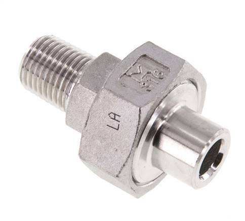 Racor recto de unión R1/4'' Macho x 13,5mm Extremo para soldar Acero inoxidable Junta plana PTFE 16bar (224,8psi)