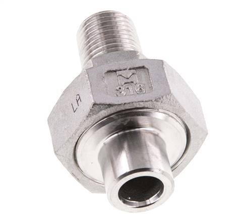 Racor recto de unión R1/4'' Macho x 13,5mm Extremo para soldar Acero inoxidable Junta plana PTFE 16bar (224,8psi)