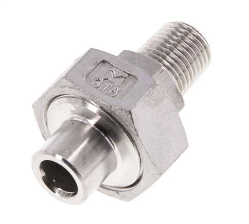 Racor recto de unión R1/4'' Macho x 13,5mm Extremo para soldar Acero inoxidable Junta plana PTFE 16bar (224,8psi)