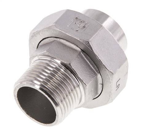 Racor recto de unión R1'' Macho x 33,7mm Extremo para soldar Acero inoxidable Junta plana PTFE 16bar (224,8psi)
