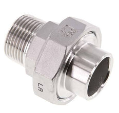 Union Straight Connector R1'' Male x 33.7mm Weld End Stainless Steel Flat Seal PTFE 16bar (224.8psi)