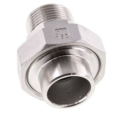 Union Straight Connector R1'' Male x 33.7mm Weld End Stainless Steel Flat Seal PTFE 16bar (224.8psi)