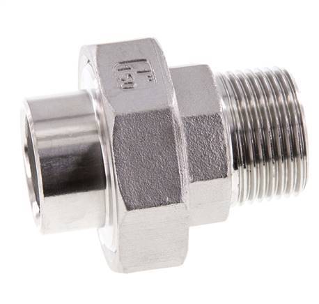 Racor recto de unión R1'' Macho x 33,7mm Extremo para soldar Acero inoxidable Junta plana PTFE 16bar (224,8psi)
