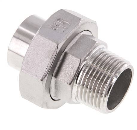 Racor recto de unión R1'' Macho x 33,7mm Extremo para soldar Acero inoxidable Junta plana PTFE 16bar (224,8psi)