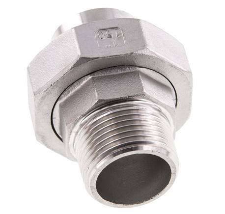Racor recto de unión R1'' Macho x 33,7mm Extremo para soldar Acero inoxidable Junta plana PTFE 16bar (224,8psi)