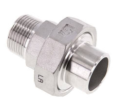 Racor recto de unión R3/4'' Macho x 26,9 mm Extremo para soldar Acero inoxidable Junta plana PTFE 16bar (224,8psi)