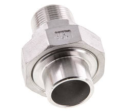 Racor recto de unión R3/4'' Macho x 26,9 mm Extremo para soldar Acero inoxidable Junta plana PTFE 16bar (224,8psi)