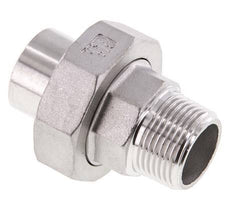 Racor recto de unión R3/4'' Macho x 26,9 mm Extremo para soldar Acero inoxidable Junta plana PTFE 16bar (224,8psi)