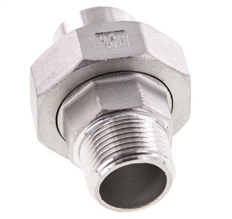 Racor recto de unión R3/4'' Macho x 26,9 mm Extremo para soldar Acero inoxidable Junta plana PTFE 16bar (224,8psi)