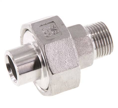 Racor recto de unión R3/8'' Macho x 17,2mm Extremo para soldar Acero inoxidable Junta plana PTFE 16bar (224,8psi)