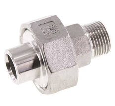 Racor recto de unión R3/8'' Macho x 17,2mm Extremo para soldar Acero inoxidable Junta plana PTFE 16bar (224,8psi)