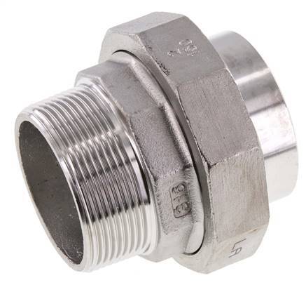 Racor recto de unión R2'' Macho x 60,3mm Extremo para soldar Acero inoxidable Junta plana PTFE 16bar (224,8psi)
