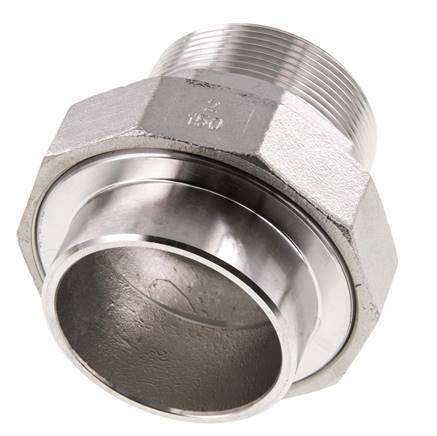 Racor recto de unión R2'' Macho x 60,3mm Extremo para soldar Acero inoxidable Junta plana PTFE 16bar (224,8psi)