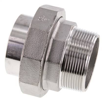 Racor recto de unión R2'' Macho x 60,3mm Extremo para soldar Acero inoxidable Junta plana PTFE 16bar (224,8psi)
