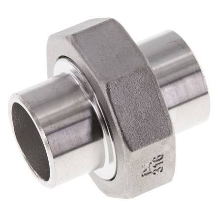 Union Straight Connector 26.9mm Weld End Stainless Steel Flat Seal PTFE 16bar (224.8psi)