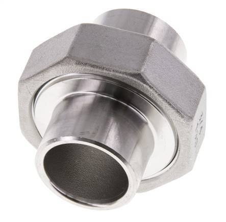 Union Straight Connector 26.9mm Weld End Stainless Steel Flat Seal PTFE 16bar (224.8psi)