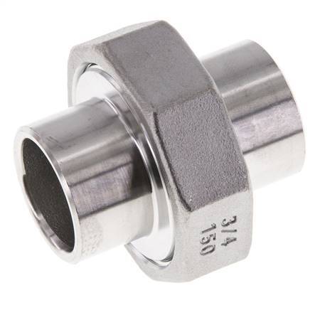 Union Straight Connector 26.9mm Weld End Stainless Steel Flat Seal PTFE 16bar (224.8psi)