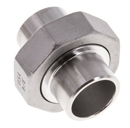 Union Straight Connector 26.9mm Weld End Stainless Steel Flat Seal PTFE 16bar (224.8psi)