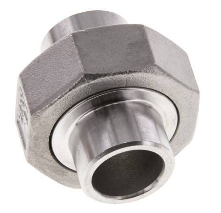 Union Straight Connector 21.3mm Weld End Stainless Steel Flat Seal PTFE 16bar (224.8psi)