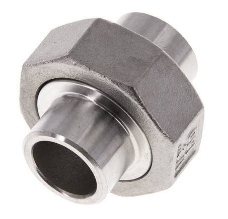 Union Straight Connector 21.3mm Weld End Stainless Steel Flat Seal PTFE 16bar (224.8psi)