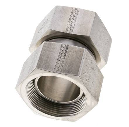 Reducing Straight Connector G2'' Female High Pressure Stainless Steel 60° Cone 75bar (1053.75psi) Hydraulic