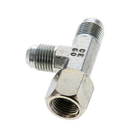 JIC Tee Fitting UNF 9/16''-18 Female x Male Steel 350bar (4917.5psi)