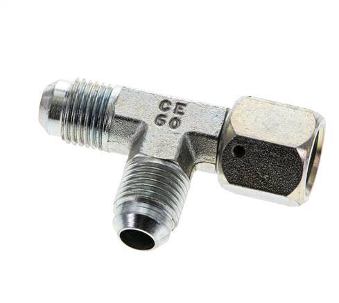 JIC Tee Fitting UNF 9/16''-18 Female x Male Steel 350bar (4917.5psi)