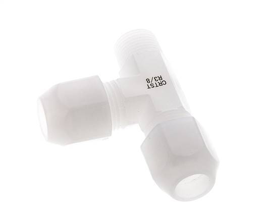 10x12mm & R3/8'' PVDF Right Angle Tee Hose Fitting with Male Threads 10bar/145psi