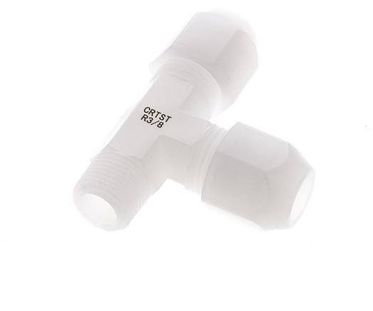 10x12mm & R3/8'' PVDF Right Angle Tee Hose Fitting with Male Threads 10bar/145psi