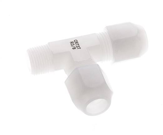 10x12mm & R3/8'' PVDF Right Angle Tee Hose Fitting with Male Threads 10bar/145psi