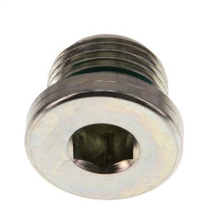 G 1/2'' Macho Tapón de cierre de acero galvanizado con hexágono interior y junta FKM 400 Bar [2 Piezas]