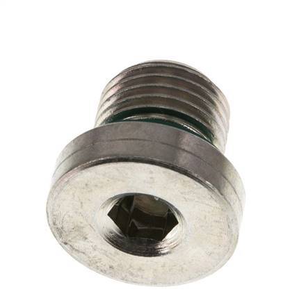 G 1/4'' Macho Tapón de cierre de acero galvanizado con hexágono interior y junta FKM 400 Bar [5 Piezas]