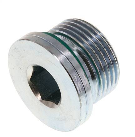G 3/4'' Macho Tapón de cierre de acero galvanizado con hexágono interior y junta FKM 400 Bar [2 Piezas]