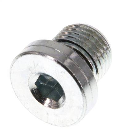 G 1/4'' Macho Tapón de cierre de acero galvanizado con hexágono interior y junta NBR 400 Bar [5 Piezas]
