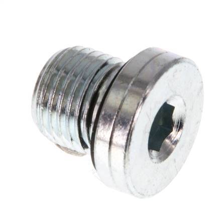 G 1/4'' Macho Tapón de cierre de acero galvanizado con hexágono interior y junta NBR 400 Bar [5 Piezas]
