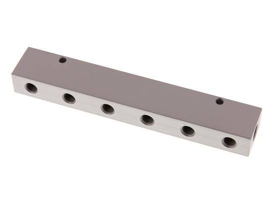 2xG 1/4'' x 6xG 1/8'' Bloque distribuidor de aluminio de una cara 16 barras
