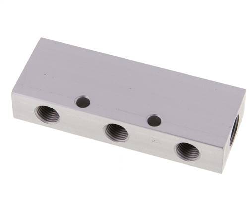 2xG 3/8'' x 6xG 1/4'' Bloque distribuidor de aluminio de doble cara de 16 barras