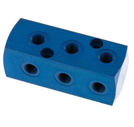 1xG 3/8'' x 9xG 1/8'' Bloque distribuidor de aluminio de una cara 16 Bar