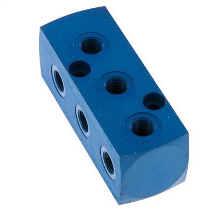 1xG 3/8'' x 9xG 1/8'' Bloque distribuidor de aluminio de una cara 16 Bar