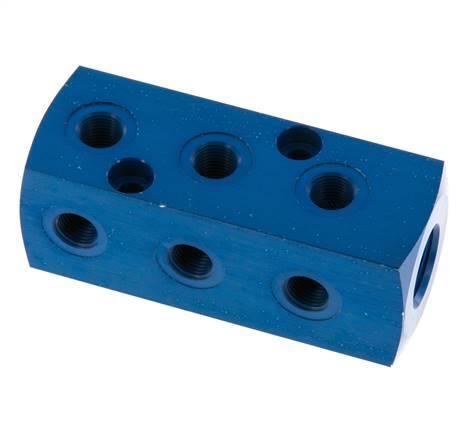 1xG 3/8'' x 9xG 1/8'' Bloque distribuidor de aluminio de una cara 16 Bar