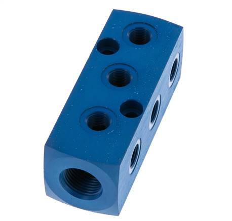 1xG 3/8'' x 9xG 1/8'' Bloque distribuidor de aluminio de una cara 16 Bar