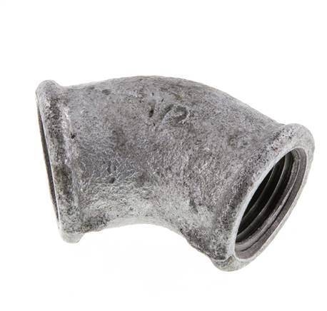 Rp 1/2'' Zinc plated Cast iron 45 deg Elbow Fitting 25 Bar [2 Pieces]
